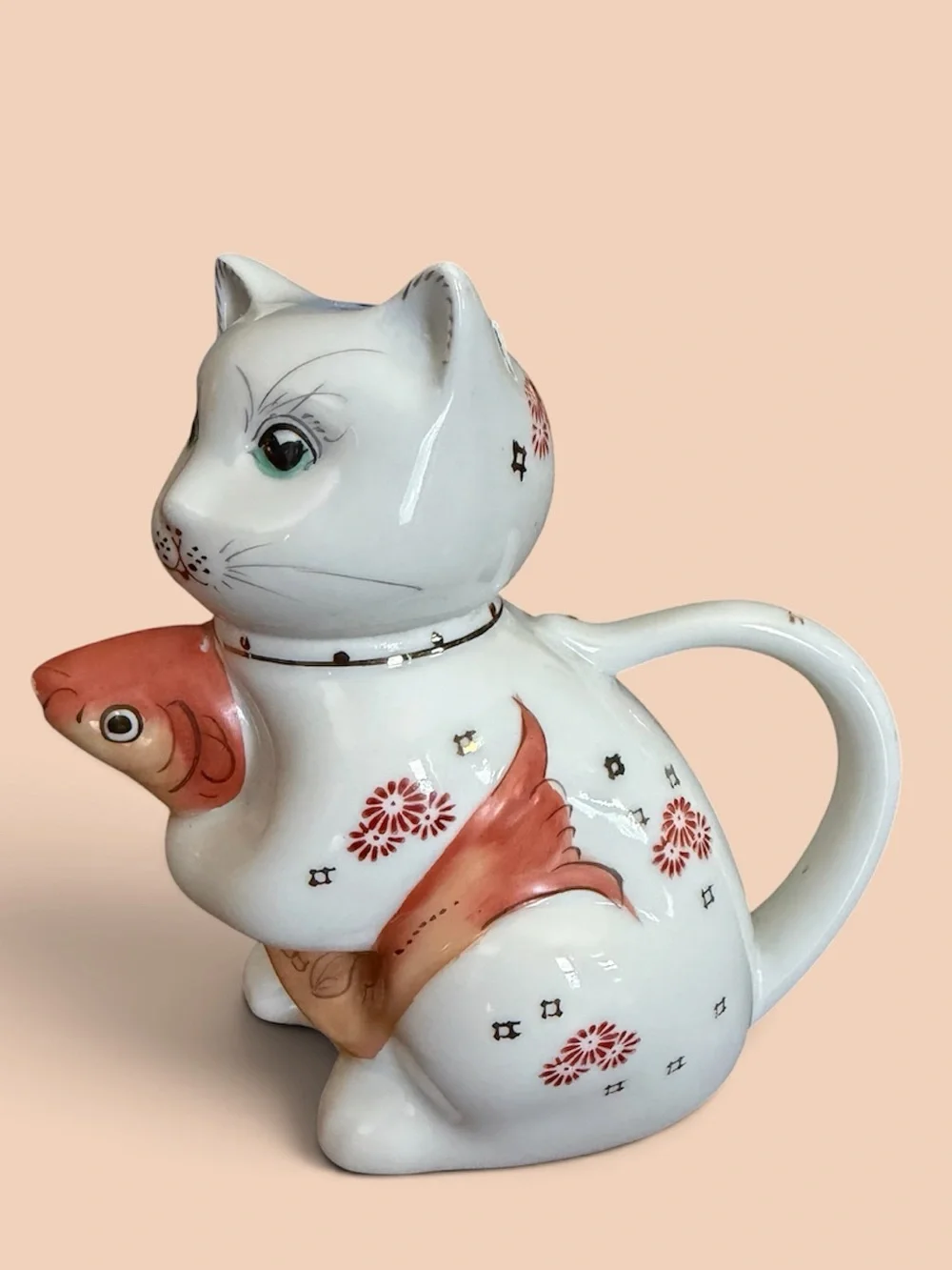 Vintage Creamer Cat and Koi Fish Ceramic